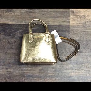 NWT MICHAEL KORS Adele Gold Embossed Lther Handbag